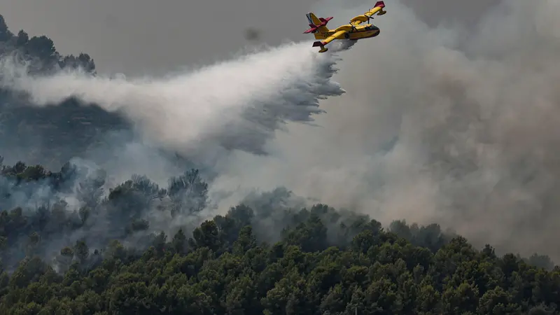Un canadair in azione - Foto Ansa © www.giornaledibrescia.it