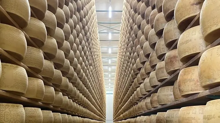 Il magazzino della Bresciangrana dove sono conservate le forme di Grana Padano