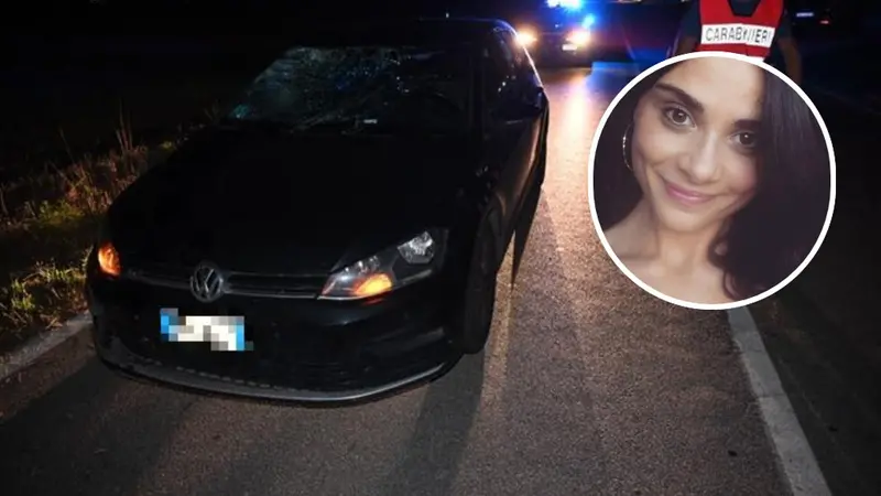 L'auto che ha travolto la donna e, nel tondo, Michela Tengattini - © www.giornaledibrescia.it