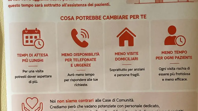 Il cartello affisso dai medici all'Ambulatorio San Luca di Villanuova