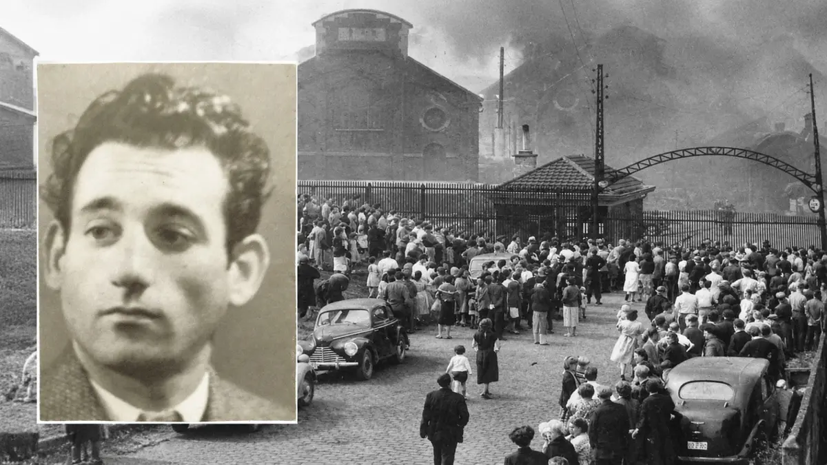 Marcinelle l'8 agosto 1956: folla fuori dall'impianto estrattivo e, nel riquadro, Giuseppe Bontempi - © www.giornaledibrescia.it