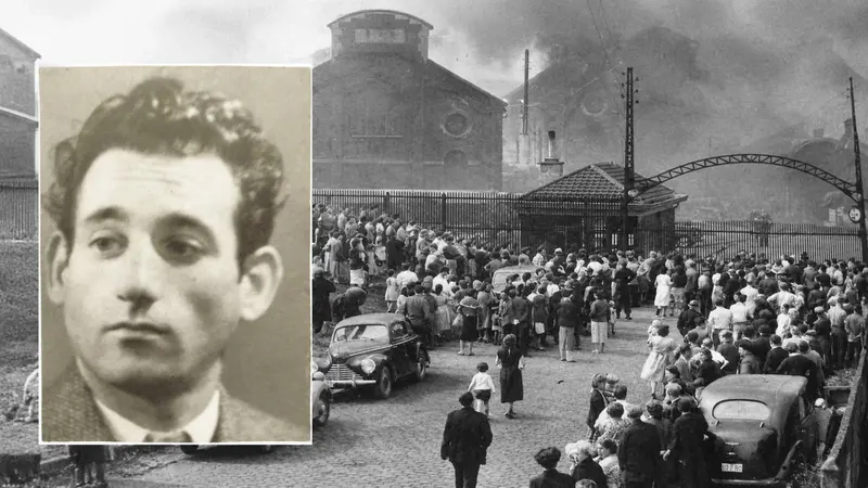 Marcinelle l'8 agosto 1956: folla fuori dall'impianto estrattivo e, nel riquadro, Giuseppe Bontempi - © www.giornaledibrescia.it