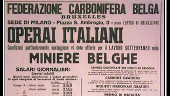 Il manifesto della Federazione carbonifera belga per l'assunzione di minatori italiani