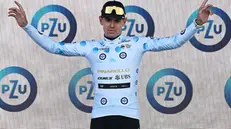 Walter Calzoni con la maglia a pois blu di leader degli scalatori al Giro di Polonia - Foto Getty/Pinarello