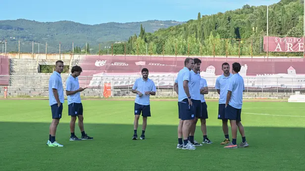 Sport Calcio Arezzo Coppa Italia Arezzo Union Brescia Nella Foto arrivo al campo dei giocatori 09-08-2026 Agenzia NewReporter Pasotti