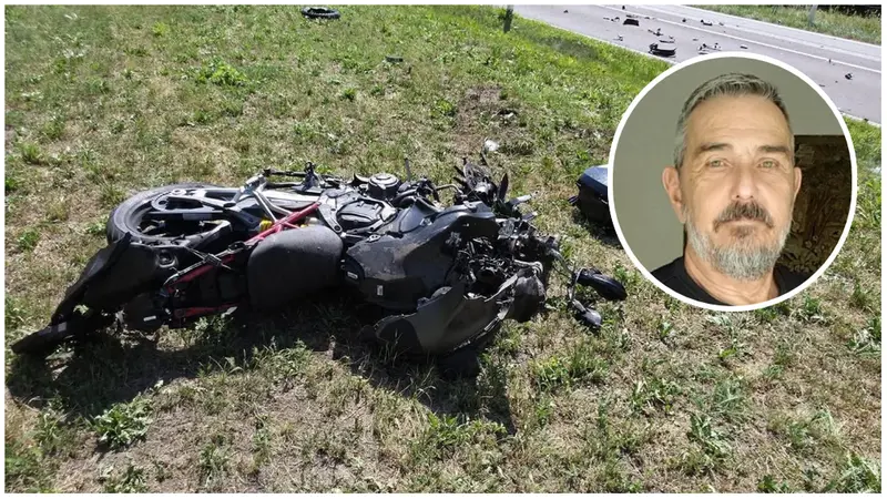 La moto dopo lo schianto e, nel tondo, Gianbattista Gnutti - © www.giornaledibrescia.it