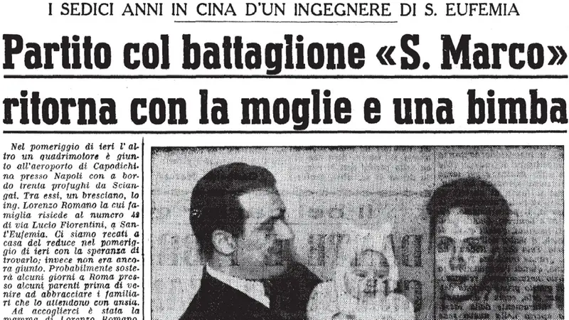 Sul GdB del 19 maggio 1954 l'annuncio del ritorno di Lorenzo Romano dalla Cina - © www.giornaledibrescia.it