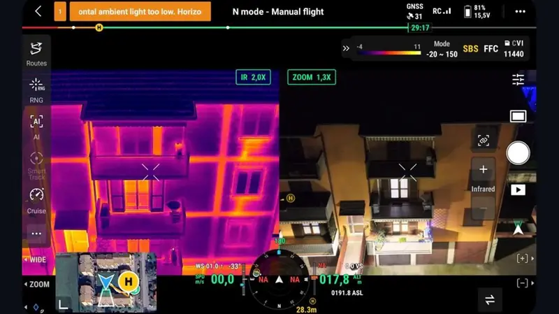 Una mappatura termografica di un edificio - Foto Kiwi Drone
