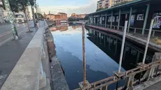 La chiazza di gasolio nel Naviglio - Foto Ansa © www.giornaledibrescia.it