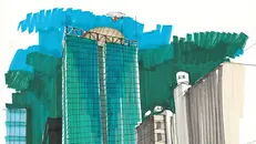 Un disegno dell'architetto Fedrigolli raffigurante il Crystal - Cortesia eredi Bruno Fedrigolli
