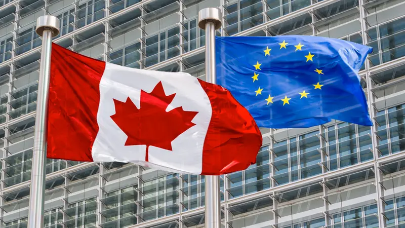La bandiera del Canada e quella dell'Unione europea