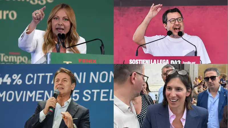 Dall'alto, in senso orario: Giorgia Meloni, Matteo Salvini, Elly Schlein e Giuseppe Conte -
Foto Ansa © www.giornaledibrescia.it