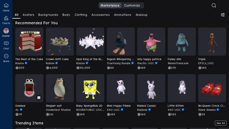 Il marketplace di Roblox