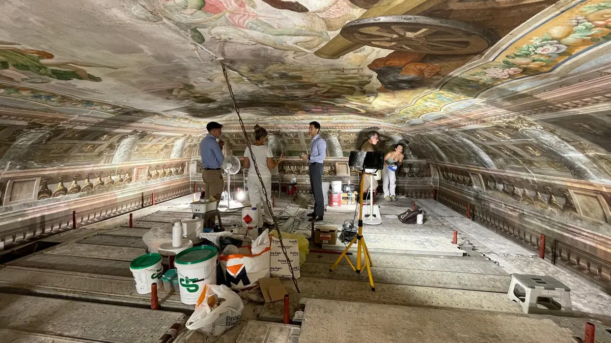 I lavori di restauro nella Sala Manfredini visti da vicino