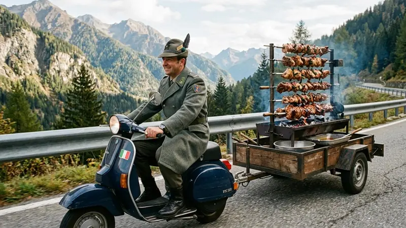 L'iniziativa abbina Vespe e spiedo - Foto creata con l'AI