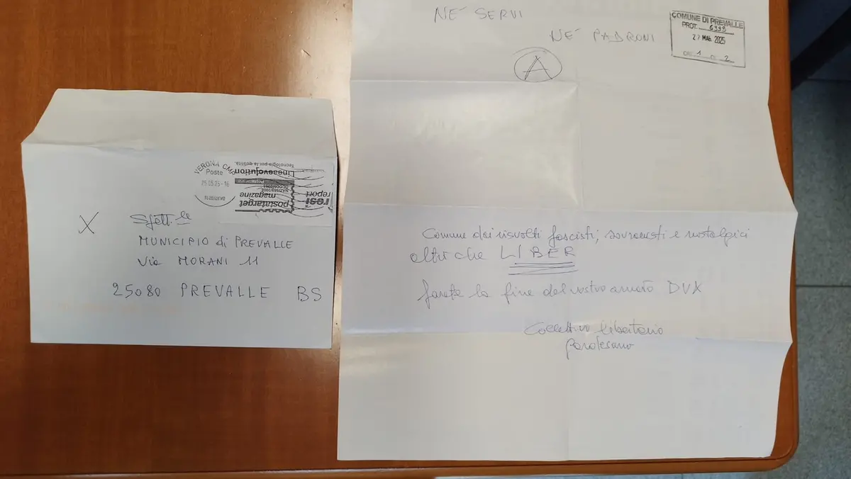 La lettera anonima arrivata al Comune di Prevalle nel maggio 2025