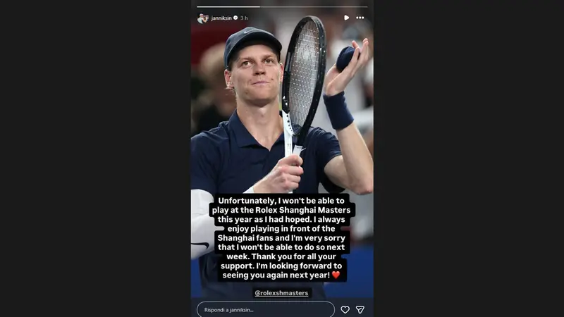 Il messaggio di Sinner su Instagram