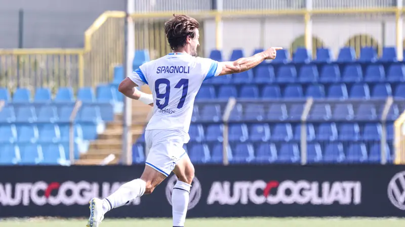 La gioia di Alberto Spagnoli dopo il gol contro il Lecco