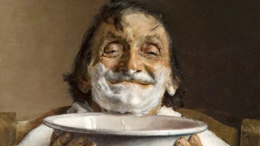 Gaetano Bellei, Uomo che fa la barba, 1881. Collezione d'Arte Assicoop Modena&Ferrara