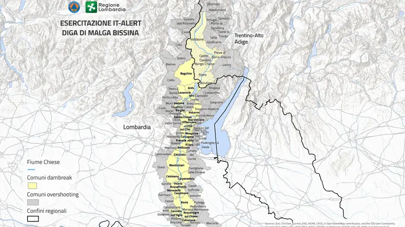 La mappa dei territori interessati dalla simulazione It-Alert