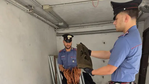 I carabinieri durante i controlli nell'abitazione del fermato