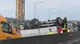 Incidente in A4, il camion ribaltato sulla carreggiata