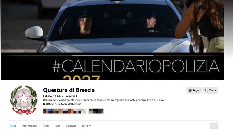 La pagina Facebook della Questura di Brescia