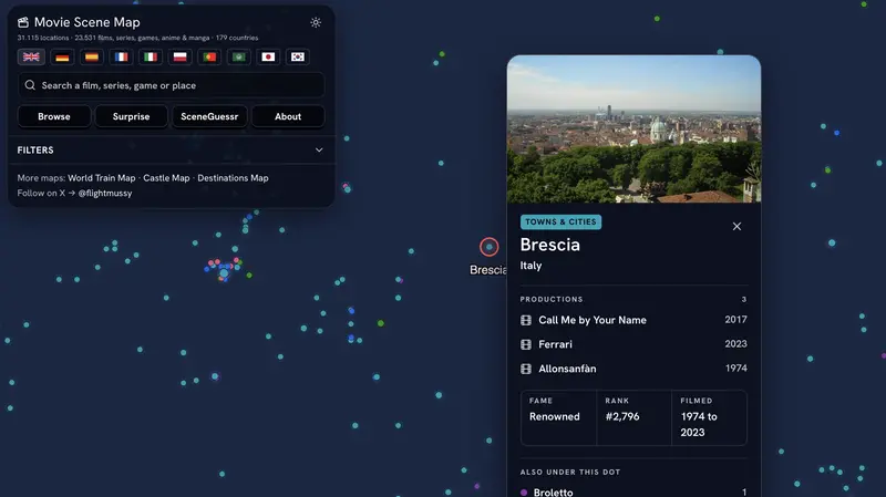 Brescia su Movie Scene Map