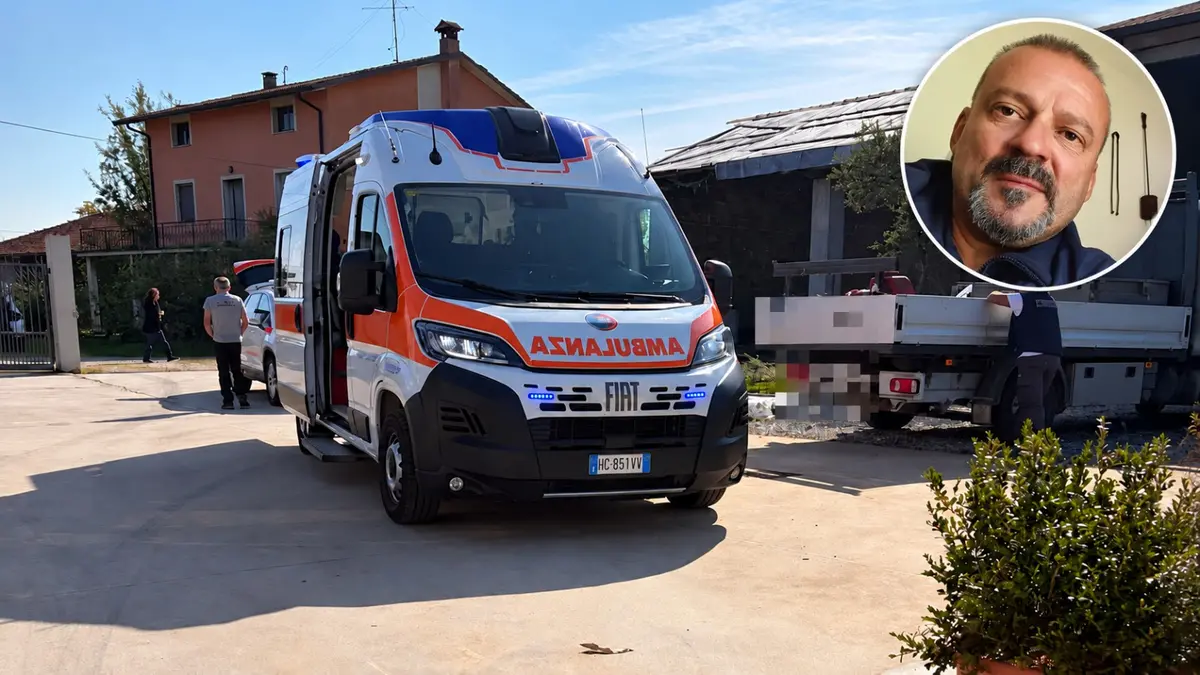 La vittima Flavio Bertacchini e la cascina in cui è avvenuto l'incidente sul lavoro