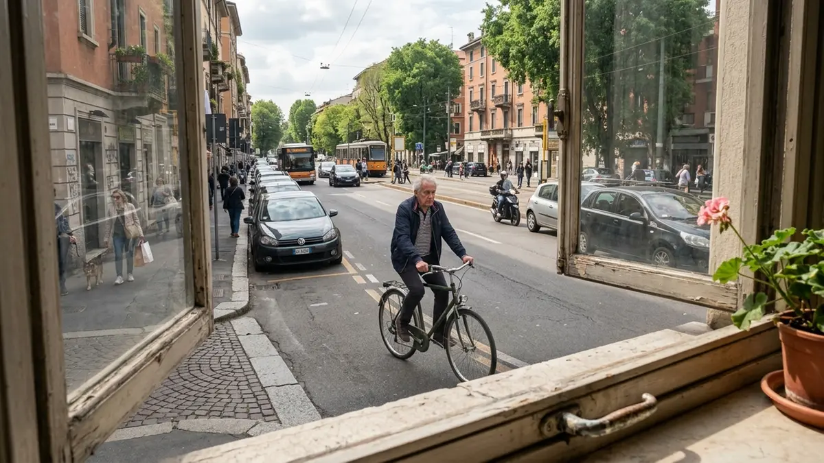 Un uomo in bicicletta