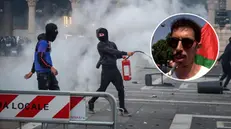 Uno scatto che racconta gli scontri a Milano e, nel tondo, Youssef Siher - Foto Ansa © www.giornaledibrescia.it